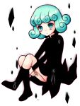  1girl blush leg_hug meiya_neon midget onepunch_man short_hair simple_background solo tatsumaki_(onepunch_man) white_background 