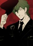  1boy buttons chikage_(kinokodou) genderswap gloves green_hair hat holding holding_hat kazami_yuuka necktie portrait solo tagme touhou uniform 
