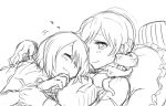  2girls breast_pillow daigaga girl_on_top mahou_shoujo_madoka_magica miki_sayaka monochrome multiple_girls pillow short_hair tomoe_mami twin_drill yuri 