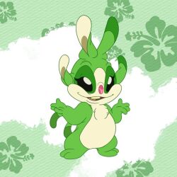  ? alien animal animal_ears black_eyes cousins disney experiment floral_background flower four_ears green_fur grin leroy_&amp;_stitch lilo_&amp;_stitch lilo_&amp;_stitch:_the_series no_humans non-web_source small_nose smile white_fur 