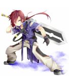  1boy chabaneko highres original redhead simple_background solo sword tongue tongue_out weapon white_background yellow_eyes 