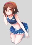  1girl bikini brown_eyes brown_hair comah glasses gundam gundam_build_fighters hairband kneeling kousaka_china short_hair swimsuit 