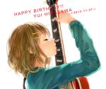  1girl brown_hair dated guitar hair_ornament hairclip happy_birthday hirasawa_yui instrument k-on! kiss short_hair solo sorahasi 