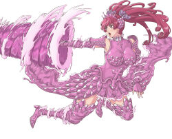  2girls absurdres alternate_costume alternate_hairstyle armor bleach bleach:_sennen_kessen-hen boobplate boots bow breasts commentary elbow_gloves english_commentary fingerless_gloves full_body gloves hair_ribbon high-low_skirt high_heel_boots high_heels highres large_breasts magic meninas_mcallon multiple_girls open_mouth pink_bow pink_eyes pink_gloves pink_hair pink_skirt ribbon shoulder_armor skirt solo sonzhondaya thigh_boots tiara twintails 