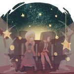  2girls alternate_costume blonde_hair blue_eyes brown_hair chair dress maribel_hearn multiple_girls necktie no_hat sitting sleeping sleeping_upright star star_(sky) tokoroten_(hmmuk) touhou usami_renko 