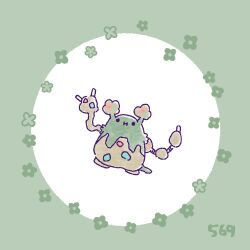  :i asymmetrical_arms border commentary_request garbodor no_humans ototo_(otokameseimen) pokedex_number pokemon pokemon_(creature) pokemon_focus round_border solid_oval_eyes solo 