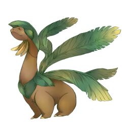  animal_focus closed_eyes closed_mouth commentary_request from_side full_body no_humans nostrils pokemon pokemon_(creature) shie-k simple_background solo tropius white_background 