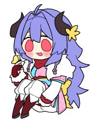  1girl ahoge blush_stickers braid bug butterfly butterfly_on_hand chibi curled_horns flower full_body fur-trimmed_kimono fur_trim gloves hair_ribbon highres horn_flower horns japanese_clothes kimono kindred_(league) lamb_(league) league_of_legends long_hair long_sleeves low_twin_braids official_alternate_costume official_alternate_eye_color official_alternate_hair_color official_alternate_hairstyle open_mouth partially_fingerless_gloves purple_hair red_eyes ri_~yoku ribbon simple_background sitting spirit_blossom_(league) spirit_blossom_kindred twin_braids white_background white_fur yellow_flower yellow_ribbon 