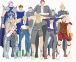  6+boys arm_over_shoulder armor asymmetrical_clothes blonde_hair blue_eyes brown_hair butz_klauser cape cecil_harvey chain clenched_hand cloud_strife dissidia_final_fantasy final_fantasy final_fantasy_i final_fantasy_ii final_fantasy_iii final_fantasy_iv final_fantasy_ix final_fantasy_v final_fantasy_vi final_fantasy_vii final_fantasy_viii final_fantasy_x final_fantasy_xii frioniel helmet jewelry lock_cole male multiple_boys necklace okurapuchi onion_knight open_mouth scar silver_hair smile spiky_hair squall_leonhart standing tidus translation_request vaan warrior_of_light zidane_tribal 