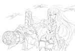  1girl chabaneko gun long_hair looking_at_viewer monochrome original simple_background sketch solo very_long_hair weapon white_background 