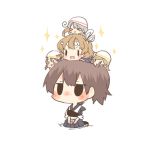  5girls black_eyes blush brown_hair character_request grey_hair hat kaga_(kantai_collection) kantai_collection lowres minigirl multiple_girls person_on_head rebecca_(keinelove) short_hair side_ponytail sitting twintails 