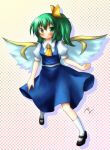  1girl blush bow daiyousei fairy_wings green_eyes green_hair hair_bow side_ponytail solo touhou wings yuran_(kuen-hien) 