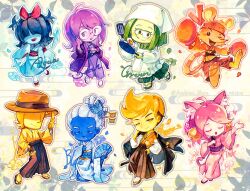  2026 2others 3boys 3girls 7_colored_flowers_(deltarune) :3 :d adjusting_eyewear ahoge alternate_costume animal_ears apron aqua_(deltarune) aqua_kimono aqua_petals aqua_skin arm_up artist_name bandana barefoot bell blonde_hair blue_(deltarune) blue_hair blue_lips blue_petals blunt_bangs bow bowing butterfly_hair_ornament cat_ears cat_girl cat_tail character_name closed_eyes colored_skin commentary_request covered_eyes deltarune dougi floral_print flower flowery_(deltarune) frying_pan furisode geta green_(deltarune) green_hair green_pants green_petals green_skin gun hair_flower hair_ornament hair_stick hakama hakama_pants hand_fan hand_on_own_hip haori haori_on_shoulders headscarf heart highres holding holding_fan holding_frying_pan holding_gun holding_microphone holding_spatula holding_weapon japanese_clothes jingle_bell karate_gi kimono leaf mad_mew_mew microphone mouse_(animal) mouse_ears mouse_tail multiple_boys multiple_girls multiple_others obi one_eye_closed orange_(deltarune) orange_bandana orange_fur orange_hair orange_petals pants parted_lips petals pink_flower pink_hair purple_hair purple_kimono purple_petals purple_skin red_bow red_sash ryuh_(asahina_neru) sandals sash seth_(deltarune) short_side_ponytail short_twintails side_ponytail singing smile smirk sokutai solid_circle_eyes spatula tail teeth twintails twitter_username upper_teeth_only utdr_(toby_fox) violet_eyes weapon white_apron yellow_(deltarune) yellow_petals yellow_skin zouri 