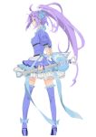  1girl boots guitar high_heels instrument kurokawa_eren light_smile long_hair looking_back nanao_(udon) ponytail precure profile purple_hair smile solo standing suite_precure thigh_boots thighhighs yellow_eyes zettai_ryouiki 