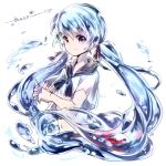  1girl artist_name blue_eyes blue_hair bottle_miku character_name fish hatsune_miku liquid_hair long_hair looking_at_viewer midriff smile solo twintails umiko_(munemiu) very_long_hair vocaloid 