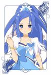  1girl blue_eyes blue_hair bow bracelet brooch choker clenched_hand cure_diamond diamond_(shape) dokidoki!_precure hishikawa_rikka jewelry long_hair magical_girl precure ribbon sasakura_towa smile solo 