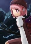  1girl :o animal_ears arm_garter branch hasu_(lausdys) hat in_tree long_sleeves mystia_lorelei night pink_eyes pink_hair short_hair sitting sitting_in_tree solo touhou tree wings 