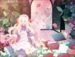  bird blonde_hair blush closed_eyes dress flower highres hoshiyui_tsukino kagerou_project long_hair mary_(kagerou_project) open_mouth rose smile 