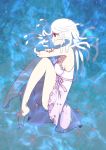  1girl banchii barefoot koimonogatari living_hair long_hair medusa monogatari_(series) monster_girl red_eyes sengoku_nadeko snake snake_hair stress submerged water white_hair 