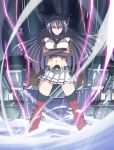  1girl bare_shoulders black_hair breast_hold breasts cannon crossed_arms h-new hair_ornament kantai_collection long_hair nagato_(kantai_collection) navel red_eyes red_legwear skirt smirk solo thighhighs 