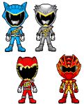  4boys artist_request geki_red juuken_sentai_gekiranger kyoryu_cyan kyoryu_grey kyoryu_red male multiple_boys super_sentai tagme zyuden_sentai_kyoryuger 