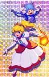  1girl animal_costume animal_ears blonde_hair blue_eyes bubble_skirt cat_costume cat_ears cat_tail crown earrings elbow_gloves fireball gem gloves high_heels jewelry pantyhose paw_gloves pixelated ponytail princess_peach robert_porter super_mario_bros. tail toad white_legwear 