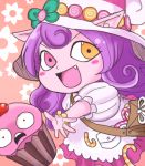  :d alternate_costume bag candy candy_cane colored cupcake fang green_dew hat heterochromia league_of_legends long_hair lulu_(league_of_legends) open_mouth purple_hair smile witch_hat 