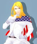  1boy american_flag blonde_hair curly_hair funny_valentine gloves highres jojo_no_kimyou_na_bouken long_hair mryyy___ solo steel_ball_run 