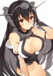  1girl black_hair blush breasts cleavage cleavage_cutout headgear kantai_collection large_breasts long_hair nagato_(kantai_collection) navel personification red_eyes simple_background solo suika01 white_background 