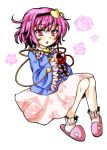  1girl flower frills hairband komeiji_satori lowres pink_eyes pink_hair rose slippers solo third_eye touhou wide_sleeves yuran_(kuen-hien) 