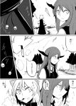  2girls bell cigarette comic koakuma long_hair monochrome multiple_girls ne_kuro short_hair touhou translation_request tree yakumo_ran 