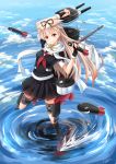  1girl blonde_hair bow hair_bow hair_ornament hair_ribbon hairclip kantai_collection long_hair personification red_eyes ribbon school_uniform serafuku short_sleeves skirt smile solo villyane yuudachi_(kantai_collection) 