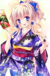  1girl blonde_hair blue_eyes blush hair_ornament japanese_clothes kimono looking_at_viewer open_mouth original smile solo sorai_shin&#039;ya traene_(sorai_shin&#039;ya) 