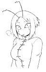  1girl antennae breasts character_request cigarette monochrome short_ponytail smoking solo tsukudani_(coke-buta) wide-eyed 