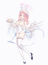  anagaume angel_wings animal_ears blue_archive blue_halo breasts frills halo highres large_breasts long_hair looking_at_viewer mika_(blue_archive) multicolored_halo one_eye_closed pink_hair pink_halo playboy_bunny rabbit_ears smile wings 