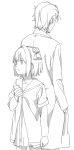  akaza_akari back-to-back clenched_hand crossover monochrome okabe_rintarou size_difference steins;gate tatsuki3594 yuru_yuri 