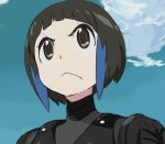  1girl black_hair bob_cut crossover kill_la_kill mako_mori mankanshoku_mako pacific_rim photoshop screencap short_hair streaked_hair 