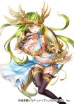  1girl breasts cleavage green_hair jewelry long_hair navel ojyou orange_eyes solo thighhighs 