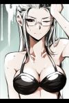  1girl black_swimsuit breasts dangan_ronpa glasses kanata_(loser51) large_breasts long_hair pekoyama_peko red_eyes super_dangan_ronpa_2 swimsuit wet_hair white_hair 