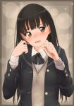  1girl amagami ayatsuji_tsukasa black_eyes black_hair blush crying dress_shirt jacket long_hair open_mouth santa_(sunflower) school_uniform shirt solo sweater_vest tears 