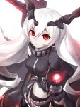  1girl anchorage_hime elbow_gloves gloves headgear kantai_collection long_hair looking_at_viewer machinery midriff monster pale_skin personification red_eyes shinkaisei-kan solo suika01 turret white_hair 
