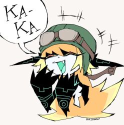  +++ 1girl bakemonogatari black_skin blonde_hair blue_tongue colored_sclera colored_skin colored_tongue commentary cosplay english_commentary fang genc goggles goggles_on_headwear green_hat grey_background hands_up hat laughing long_hair midna monogatari_(series) open_mouth orange_eyes oshino_shinobu oshino_shinobu_(cosplay) pointy_ears simple_background smile solo the_legend_of_zelda the_legend_of_zelda:_twilight_princess upper_body yellow_sclera 