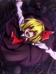  1girl blonde_hair blouse bone fangs hair_ribbon inaba-no-kuni-tottori necktie open_mouth outstretched_arms red_eyes ribbon rumia short_hair skirt skull spread_arms touhou vest 