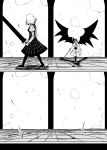  2girls comic kazami_yuuka monochrome multiple_girls ne_kuro rapier remilia_scarlet short_hair standing sword touhou weapon wings 