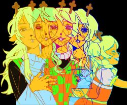  1girl aged_down antlers black_background blonde_hair braid checkered_clothes collared_shirt commentary deer_antlers deer_girl deltarune furry furry_female highres horns long_hair noelle_holiday noelle_holiday_(dark_world) shirt softngentle twin_braids utdr_(toby_fox) white_shirt 