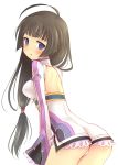  1girl ahoge ass back_cutout black_hair blush ebi_shamo hair_over_shoulder kohak_hearts long_hair looking_back low-tied_long_hair sleeves_past_wrists solo tales_of_(series) tales_of_hearts violet_eyes white_background 