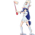  1girl blue_hair boots cosplay green_eyes hat izumi_konata jakuzure_nonon jakuzure_nonon_(cosplay) kill_la_kill long_hair low-tied_long_hair lucky_star majorette mizushima_(p201112) standing very_long_hair 