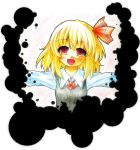  1girl blonde_hair bow fang hair_bow outstretched_arms red_eyes rumia short_hair solo touhou yuran_(kuen-hien) 