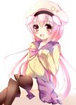  1girl animal_ears black_legwear blush borrowed_character dog_ears hat long_hair open_mouth original pink_hair popopipi77 school_uniform serafuku shiroi_inu skirt smile solo thighhighs very_long_hair 