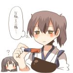  2girls ? akagi_(kantai_collection) black_eyes blush brown_hair kaga_(kantai_collection) kantai_collection long_hair lowres magnet multiple_girls rebecca_(keinelove) short_hair side_ponytail yellow_eyes 